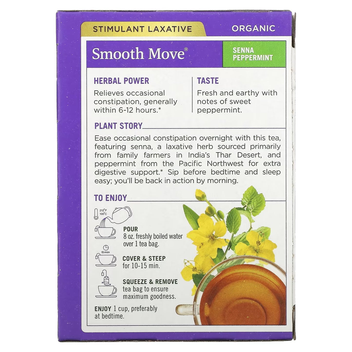 Traditional Medicinals, Organic Smooth Move, Senna Peppermint, Caffeine Free, 16 Wrapped Tea Bags, 1.13 oz (32 g)
