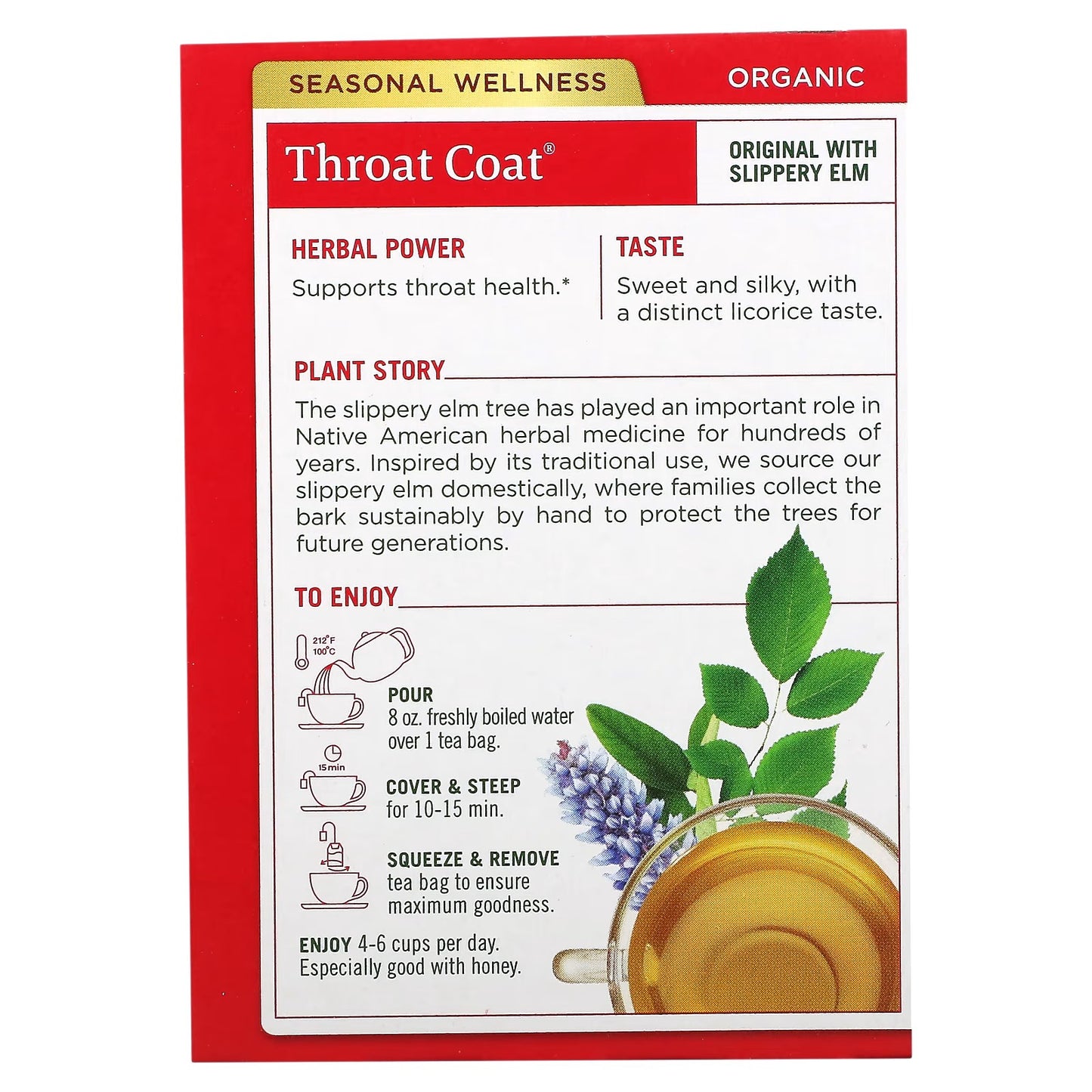 Traditional Medicinals, Organic Throat Coat, Original with Slippery Elm, Caffeine Free, 16 Wrapped Tea Bags, 1.13 oz (32 g)