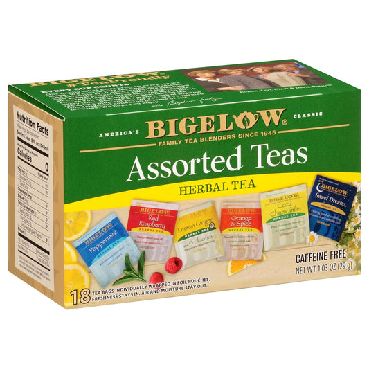 Bigelow Tea, Assorted Herbal Tea Variety, Mint, Lemon, Chamomile, Orange, Caffeine Free, 18 Tea Bags (29 g)