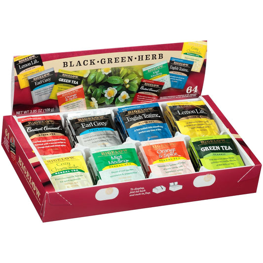 Bigelow Tea, Assortment, Green and Black and Herbal Teas, 64 Tea Bags