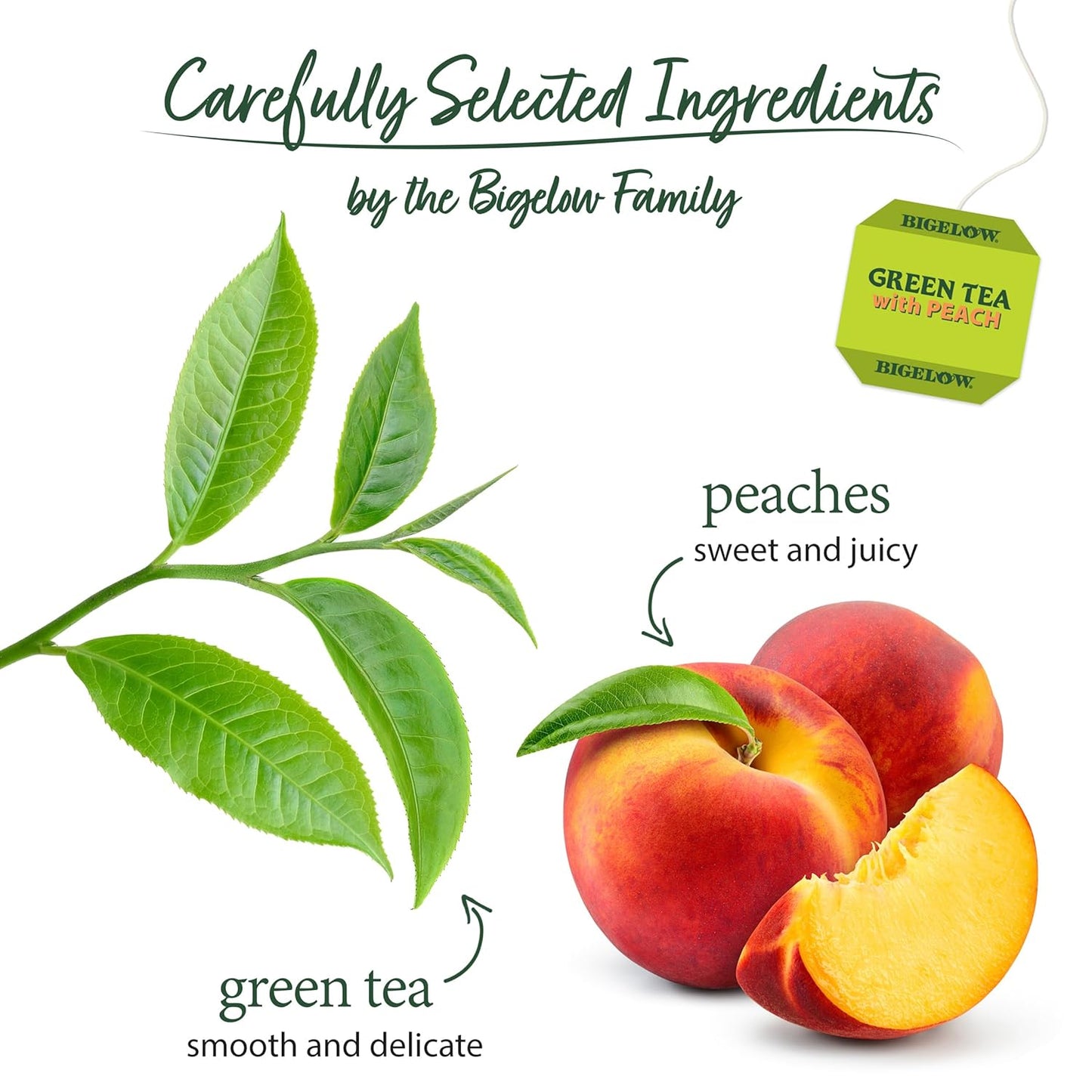Bigelow Tea, Green Tea with Peach, Caffeinated, 20 Tea Bags (25 g)
