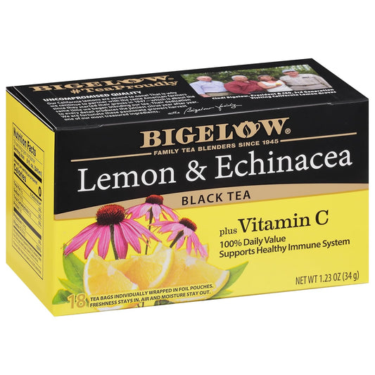 Bigelow Tea, Lemon & Echinacea Plus Vitamin C Black Tea, Caffeinated, 18 Tea Bags (34 g)