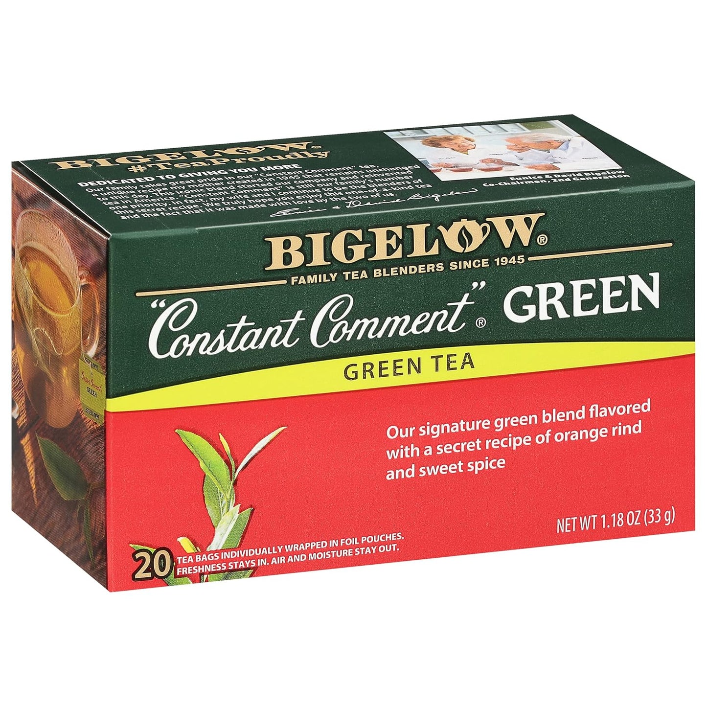 Bigelow Tea, Constant Comment Green Tea, Caffeinated, 20 Tea Bags (33 g)