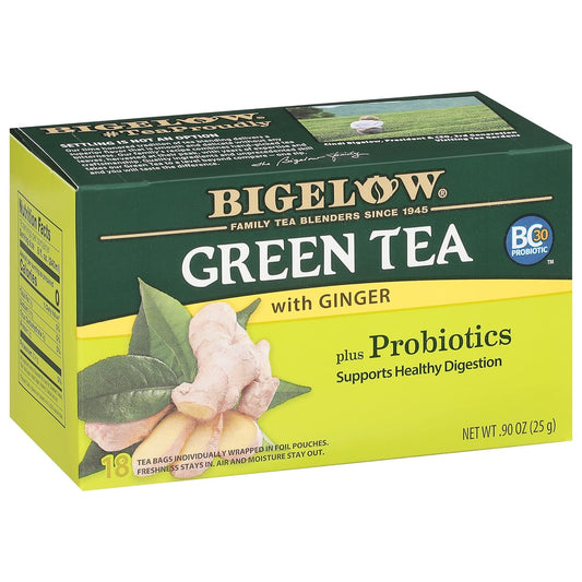 Bigelow Tea, Green Tea with Ginger Plus Probiotics, Caffeinated, 18 Tea Bags (25 g)