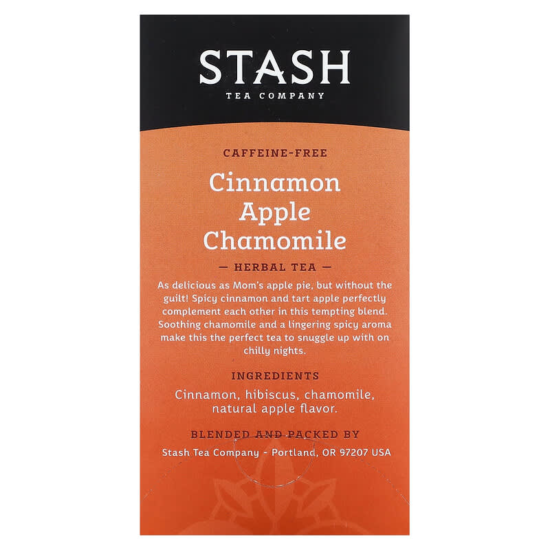Stash Tea, Herbal Tea, Cinnamon Apple Chamomile, Caffeine Free, 20 Tea Bags, 1.4 oz (40 g)