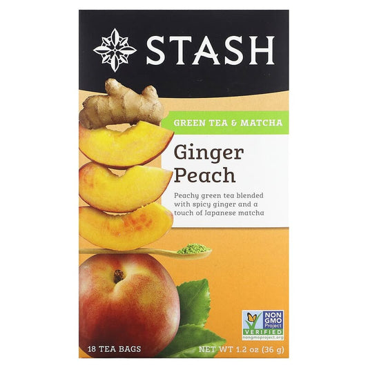 Stash Tea, Green Tea & Matcha, Ginger Peach, 18 Tea Bags, 1.2 oz (36 g)
