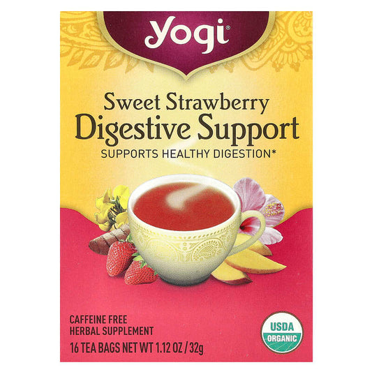 Yogi Tea, Digestive Support, Sweet Strawberry, Caffeine Free, 16 Tea Bags