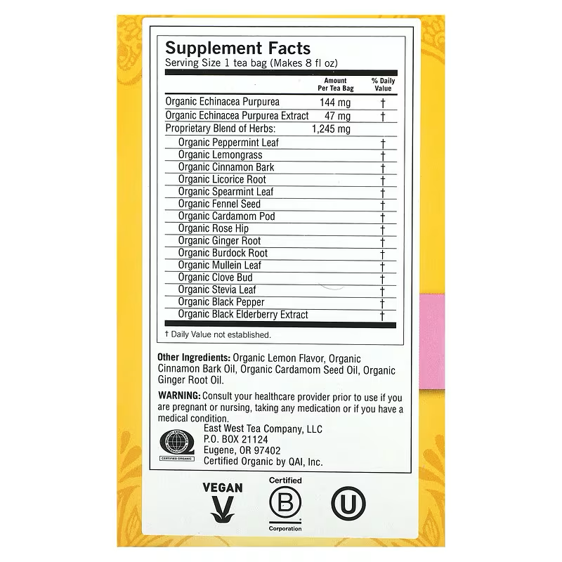 Yogi Tea, Echinacea Immune Support, Caffeine Free, 16 Tea Bags