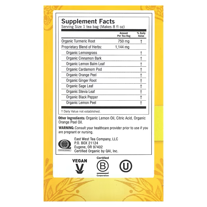Yogi Tea, Sweet Ginger Citrus Turmeric Vitality, Caffeine Free, 16 Tea Bags